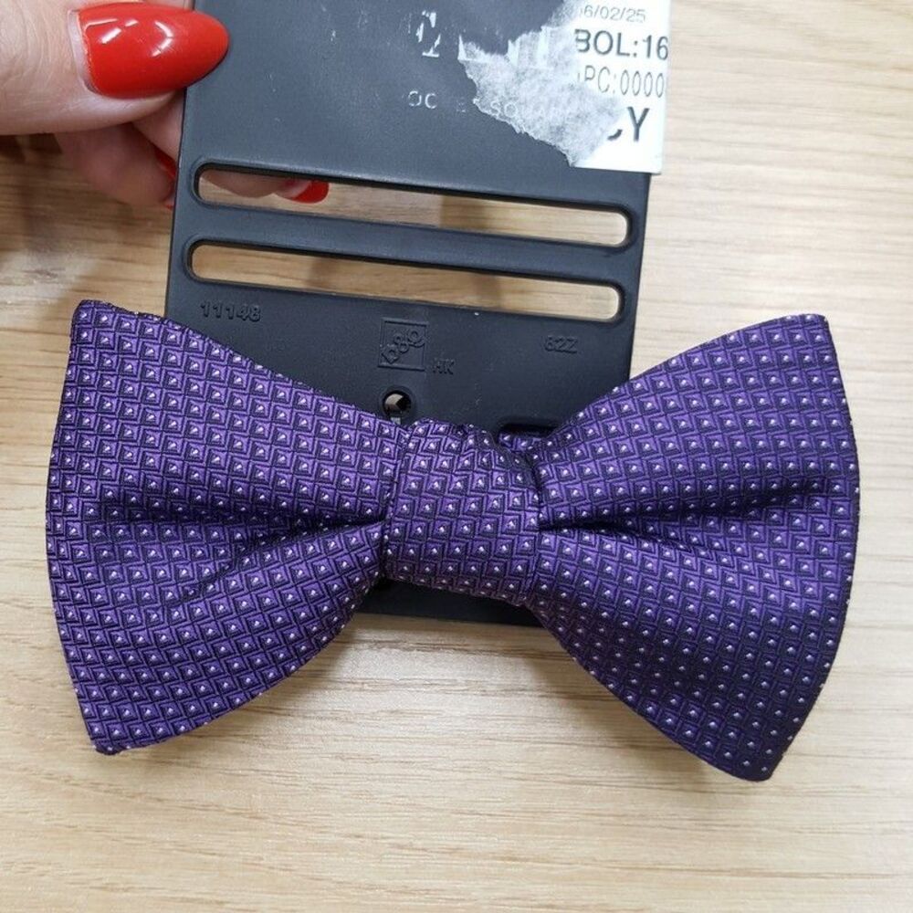 ALFANI Mens Bow Tie Purple Geo Textured Adjustable Pre-Tied Bowtie